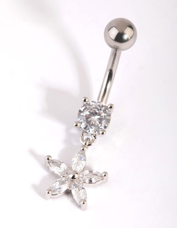 Surgical Steel Cubic Zirconia Flower Belly Bar For Discount