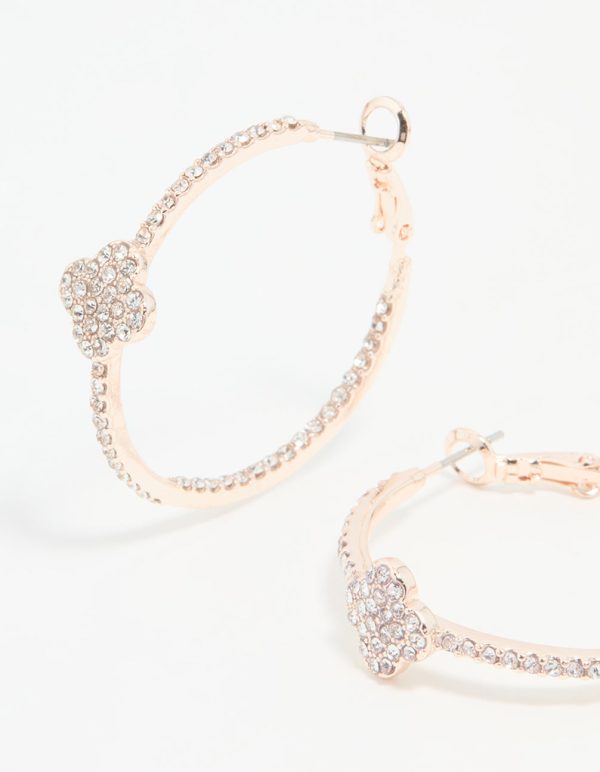 Rose Gold Diamante Pave Flower Hoop Earrings on Sale - Image 4