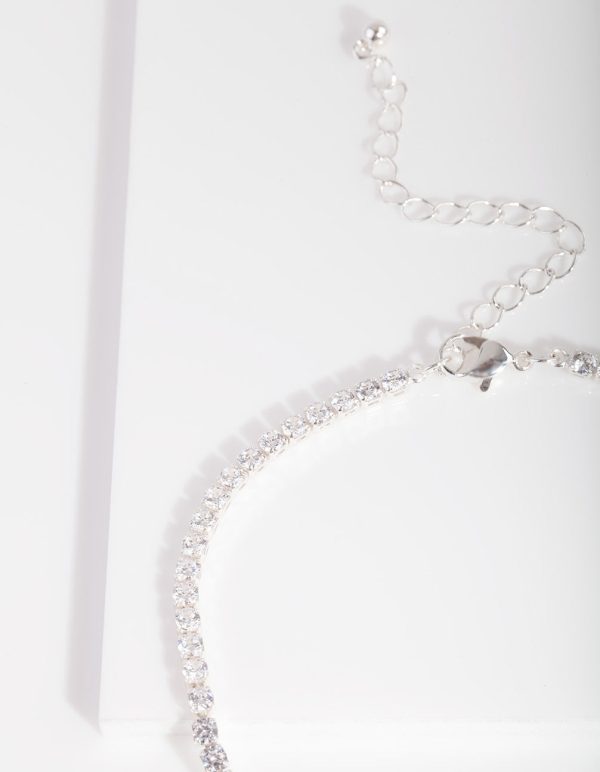 Silver Cubic Zirconia Cupchain Anklet Sale - Image 3