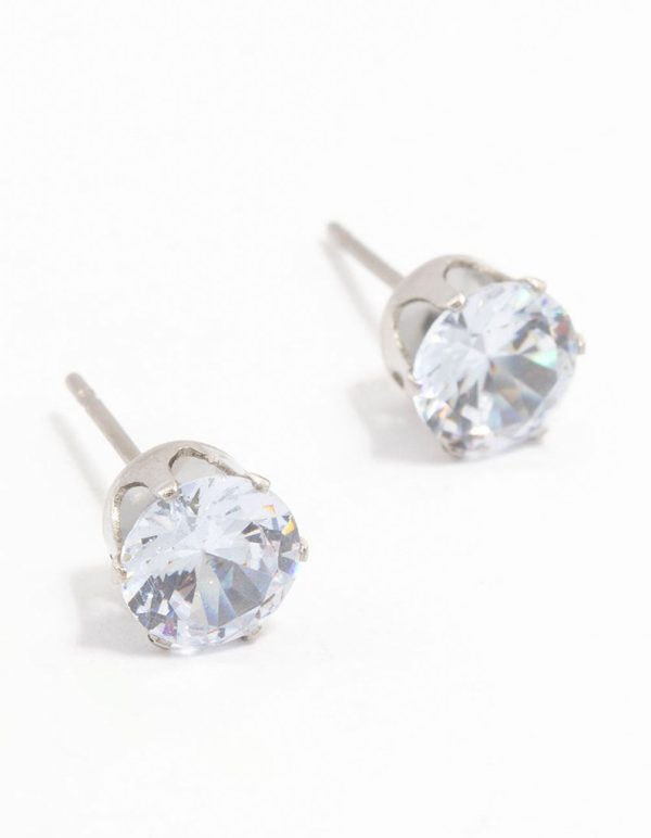 Waterproof Stainless Steel Cubic Zirconia Stud Earrings 7 MM Online