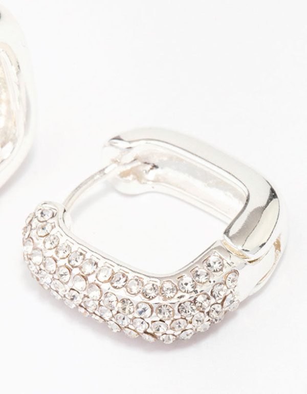 Silver Plated Square Pave Hoop Earrings Hot on Sale - Image 2