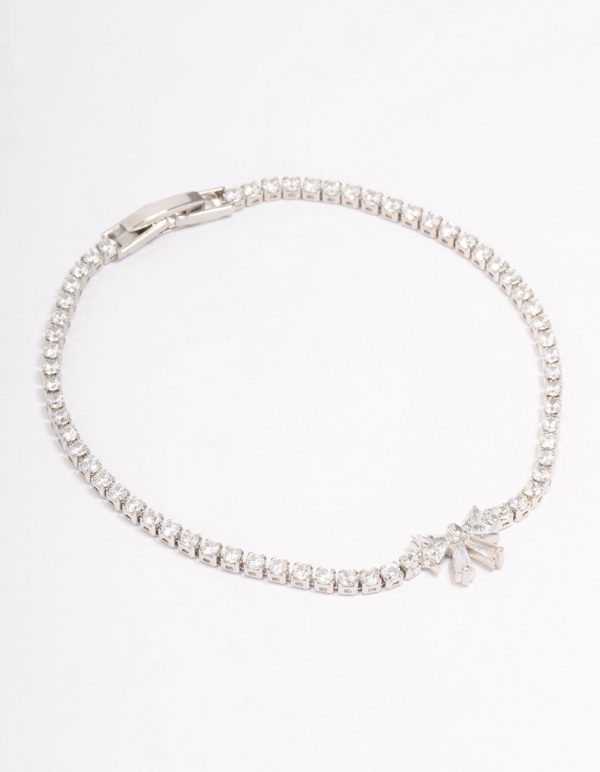 Silver Cubic Zirconia Round Bow Tennis Bracelet For Discount