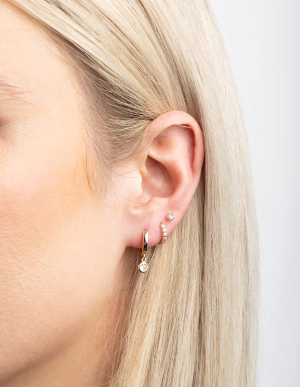 Gold Clear Stud & Huggie Earring Stack Pack Online Sale - Image 2