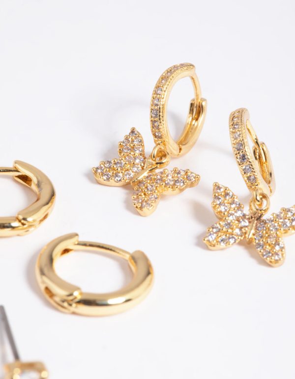 Gold Plated Cubic Zirconia Pave Butterfly Earrings 6-Pack Supply - Image 3