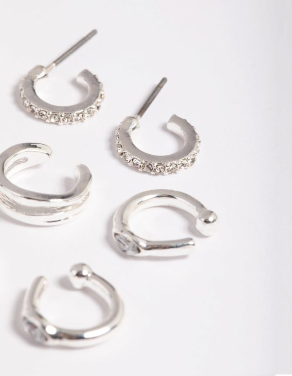 Silver Plated Diamante Hoops 5-Pack Cheap - Image 4