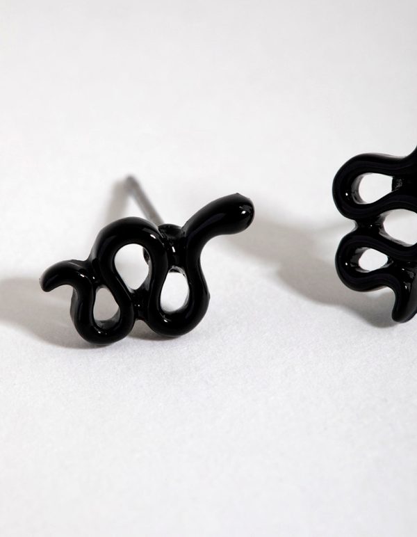 Matte Black Snake Stud Earrings For Discount - Image 3