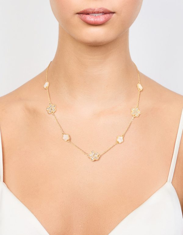 Gold Plated Alternating Small & Medium Flower Necklace Discount - Image 2