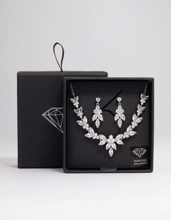 Silver Leafy Cubic Zirconia Vine Jewellery Set Cheap - Image 3