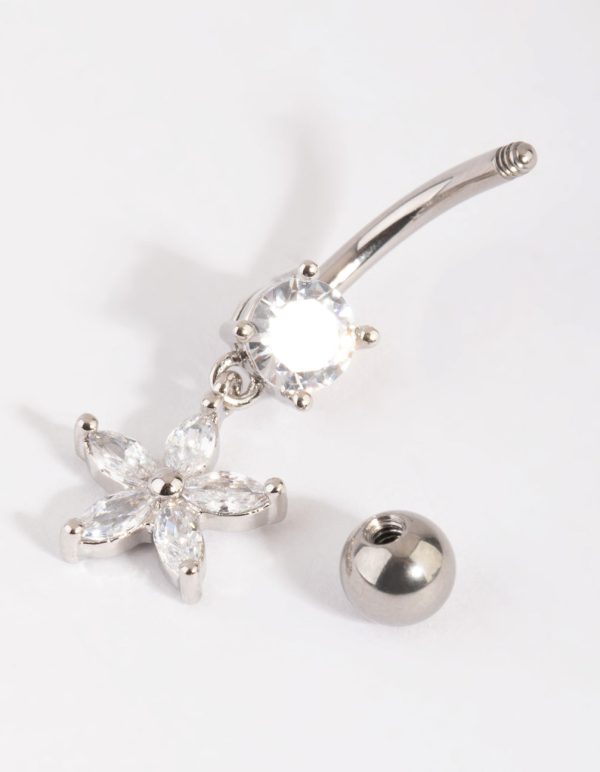 Surgical Steel Cubic Zirconia Flower Belly Bar For Discount - Image 2