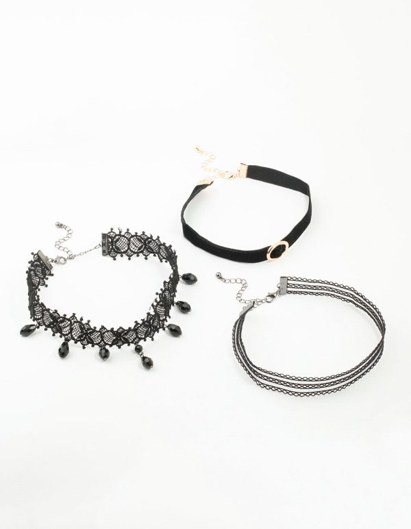 Lace Fabric Velvet Choker Set 3-Pack Online Hot Sale