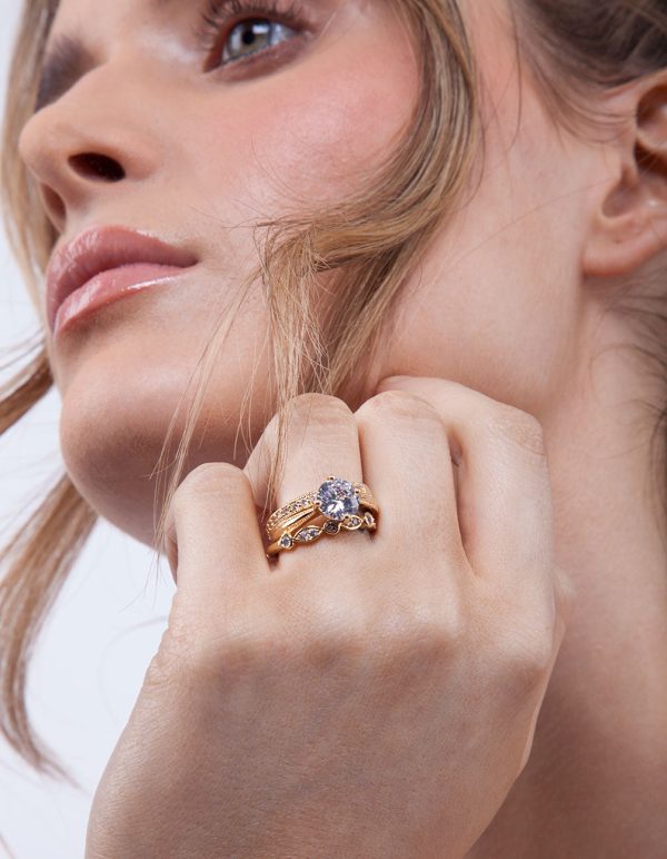 Gold Teardrop Cubic Zirconia Engagement Ring Stack For Discount - Image 3