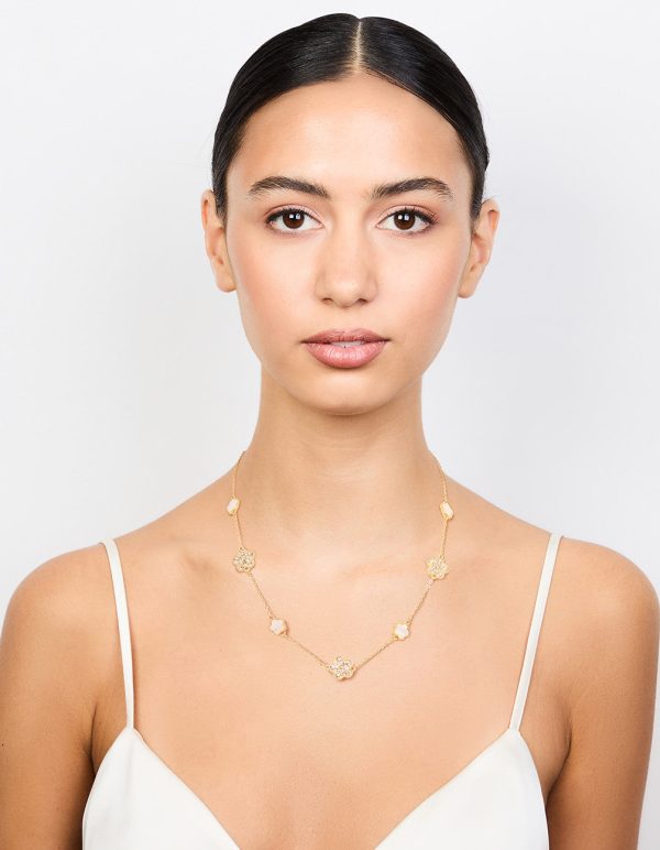 Gold Plated Alternating Small & Medium Flower Necklace Discount - Image 3