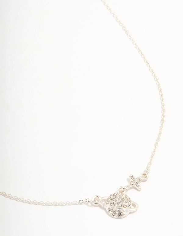 Silver Planet Star Diamante Necklace Online Sale