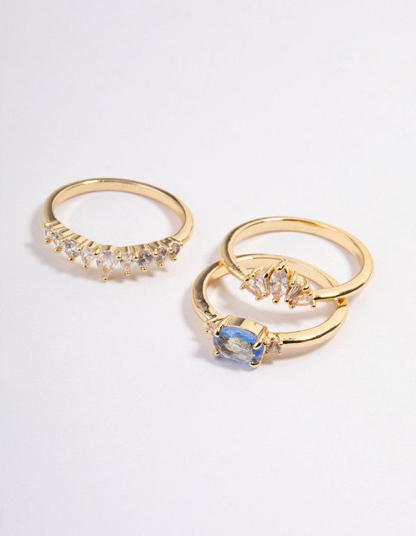 Gold Plated Blue Stone Fan Cubic Zirconia Ring Cheap
