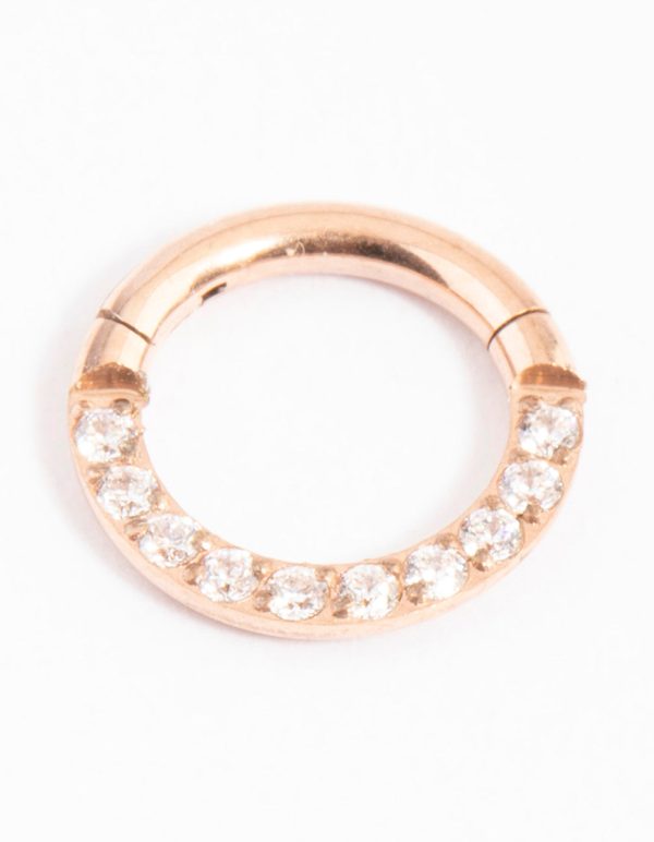 Titanium Rose Gold Cubic Zirconia Mixed Clicker Ring 6mm For Cheap
