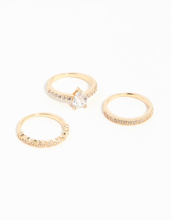 Gold Teardrop Cubic Zirconia Engagement Ring Stack For Discount