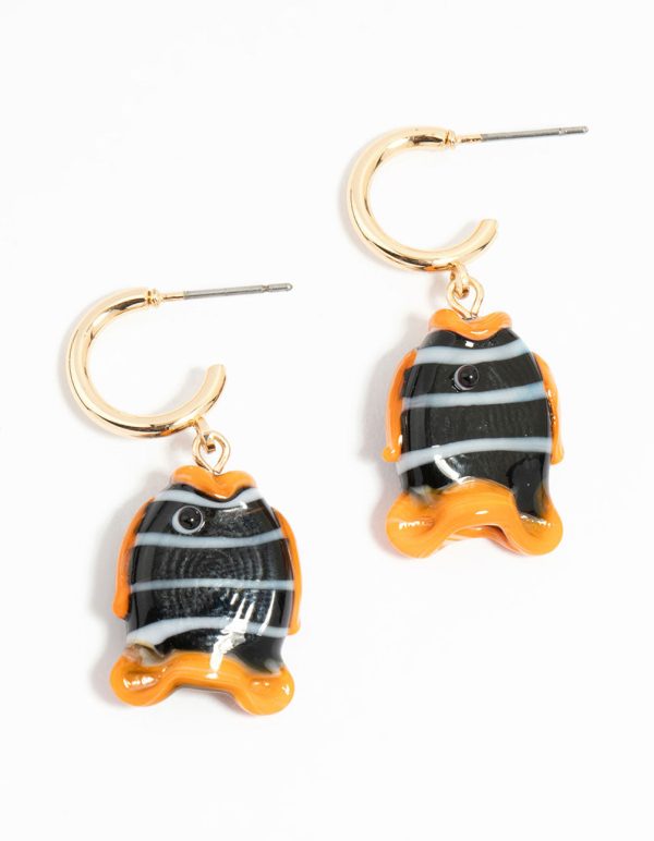 Gold Fish Charm Drop Earrings Supply