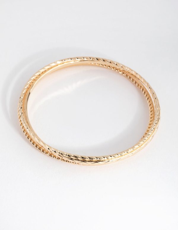 Gold Mix Texture 4-Pack Bangle Bracelets For Cheap