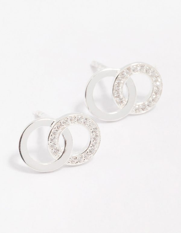 Sterling Silver Cubic Zirconia Circular Stud Earrings Fashion