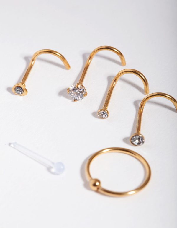 Gold Surgical Steel Diamante Nose 6-Pack Online now - Image 2