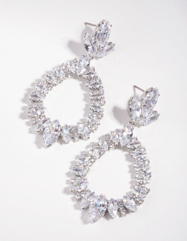 Silver Large Diamante Pear Drop For Cheap