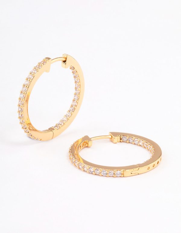 Gold Plated Brass Cubic Zirconia Pave Huggie Earrings on Sale