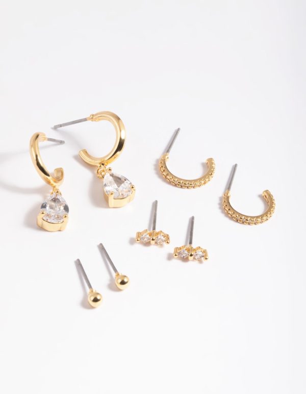 Gold Plated Cubic Zirconia Dainty Earring Pack Fashion