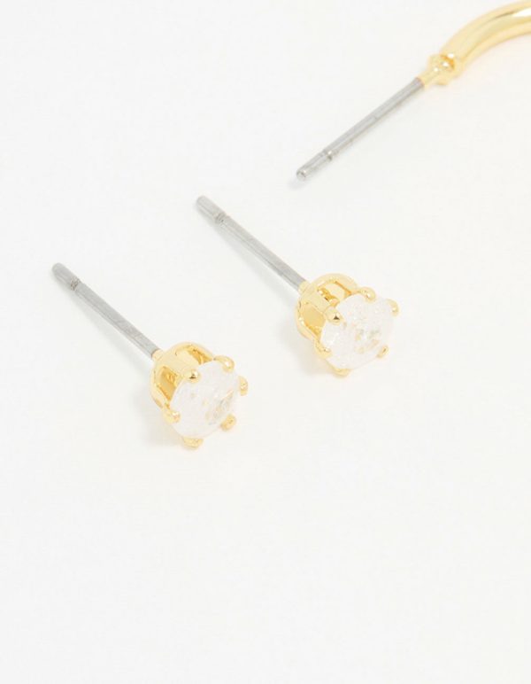Gold Plated Cubic Zirconia Mermaid Earrings 3-Pack For Discount - Image 4