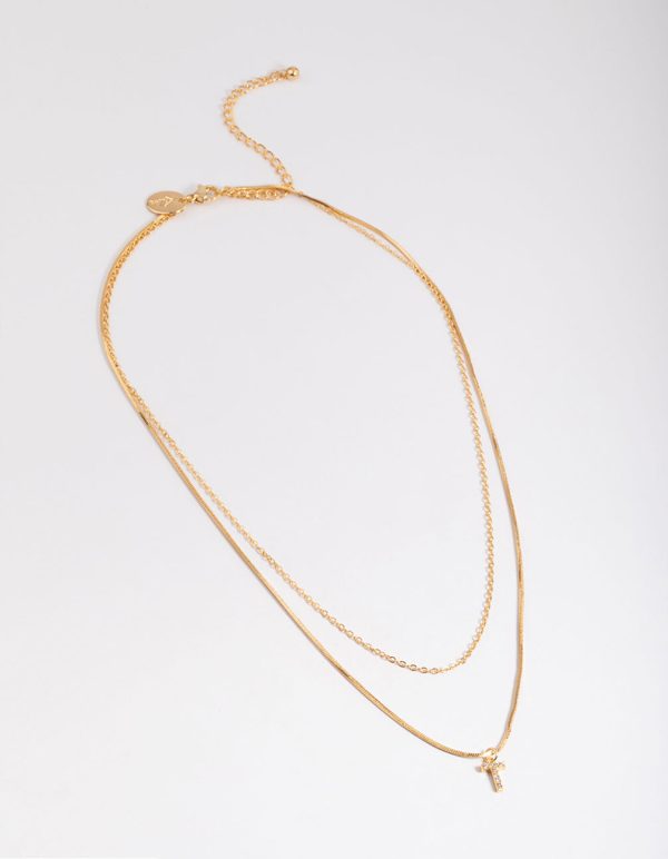 Letter T Gold Plated Layered Diamante Initial Necklace Hot on Sale - Image 2