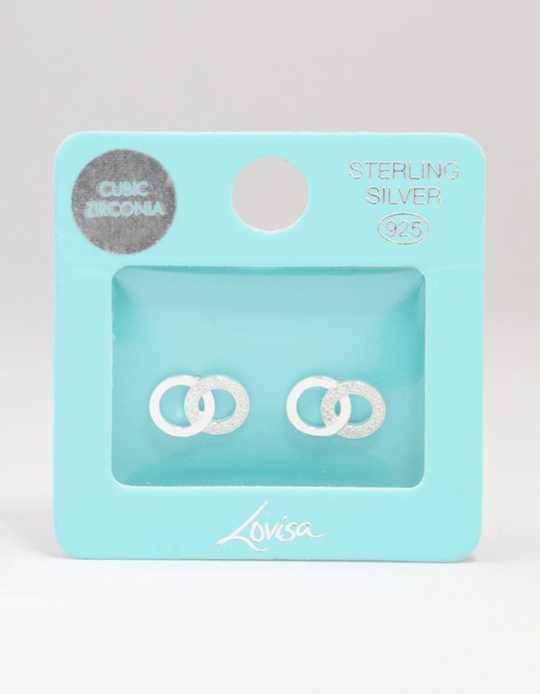Sterling Silver Cubic Zirconia Circular Stud Earrings Fashion - Image 3