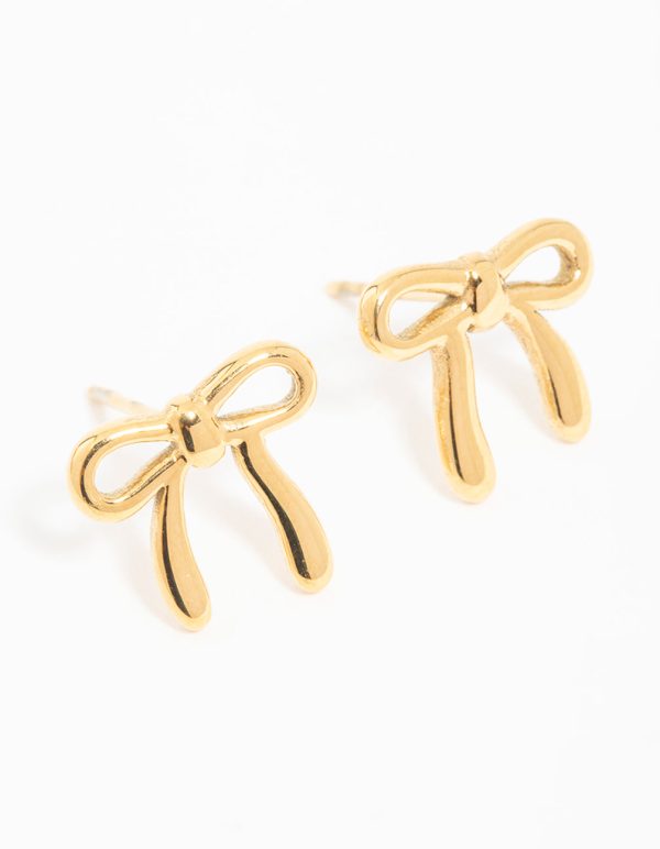 Waterproof Gold Plated Stainless Steel Enamel Bow Stud Earrings Online Hot Sale