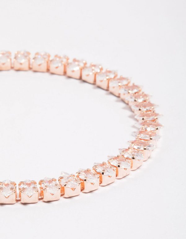 Rose Gold Cubic Zirconia Navette Tennis Bracelet For Sale - Image 2