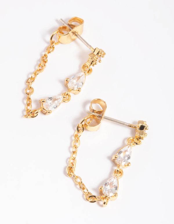Gold Plated Cubic Zirconia Jacket Earrings Discount