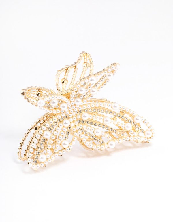 Gold Pearl Butterfly Hair Claw For Cheap - Image 2