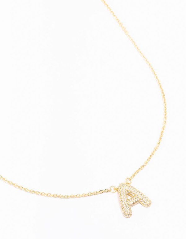 Gold Plated Pave Letter A Necklace Online Hot Sale