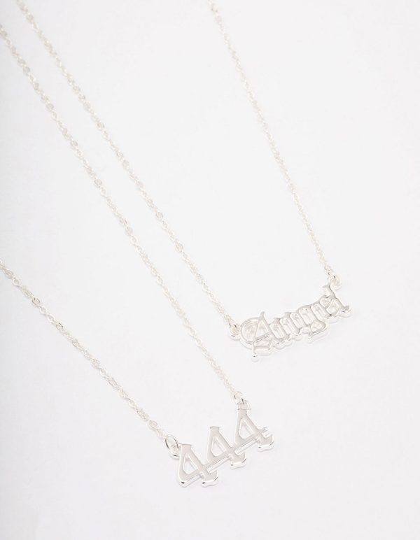 Silver Plated Angel Number  444  Necklace Pack Online now