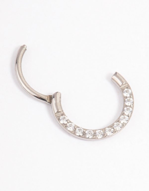 Titanium Cubic Zirconia Clicker Earring 7mm Online Sale - Image 2