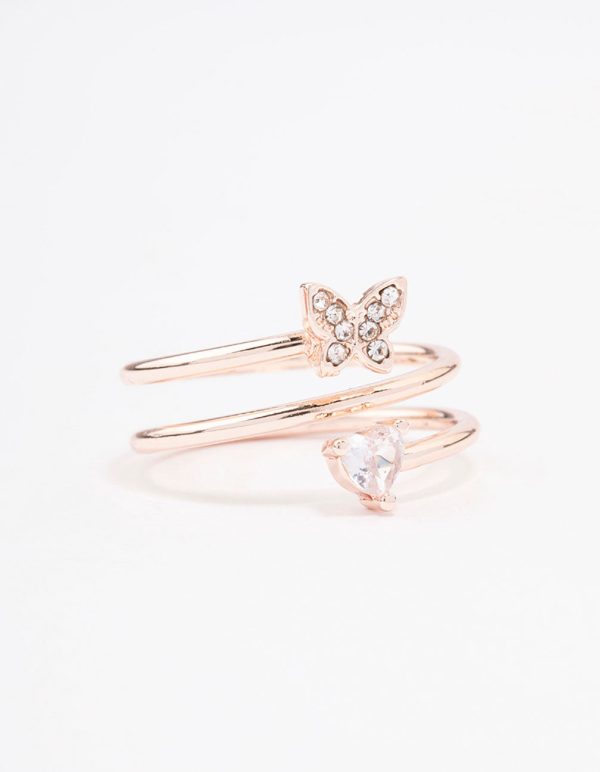 Rose Gold Plated Heart Butterfly Wrapped Ring on Sale
