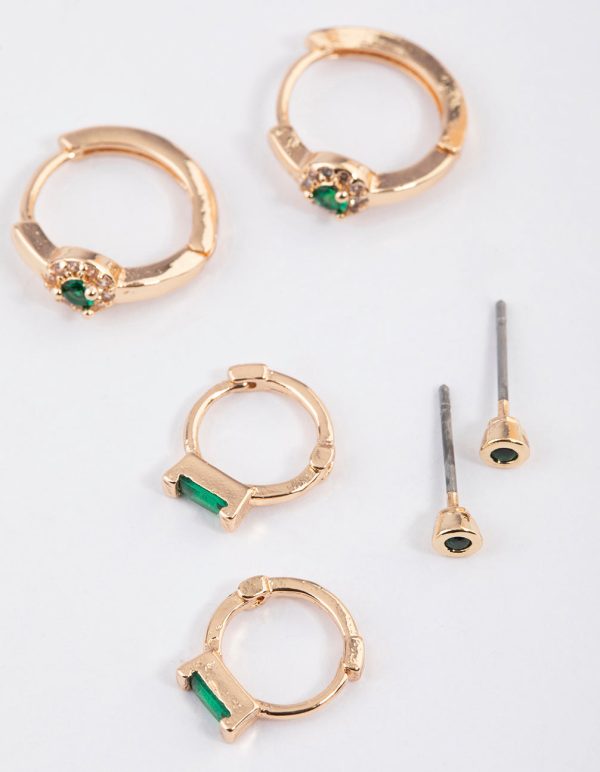 Gold Mixed Shape Diamante Earrings Pack Cheap