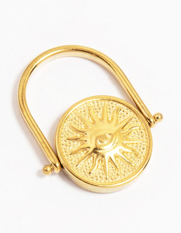 Waterproof Gold Plated Stainless Steel Sun Coin Signet Ring Cheap