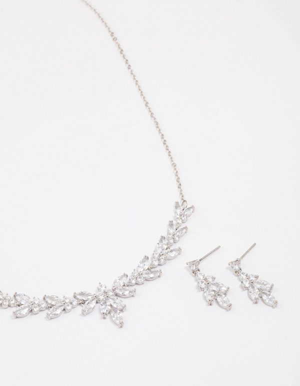 Silver Leafy Cubic Zirconia Vine Jewellery Set Cheap