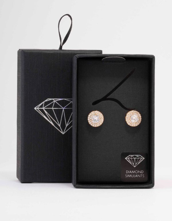 Gold Round Stone Ornate Stud Earrings Supply - Image 3