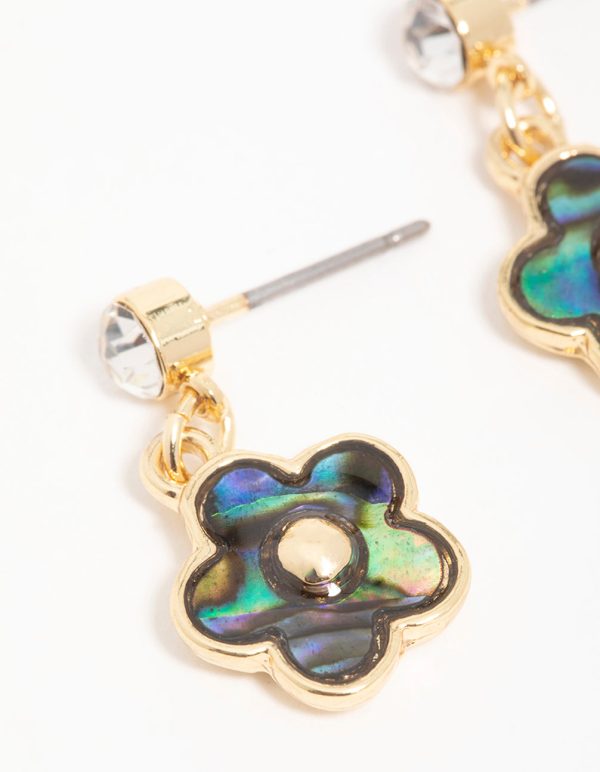 Gold Blue & Green Bubble Flower Drop Earrings Discount - Image 2