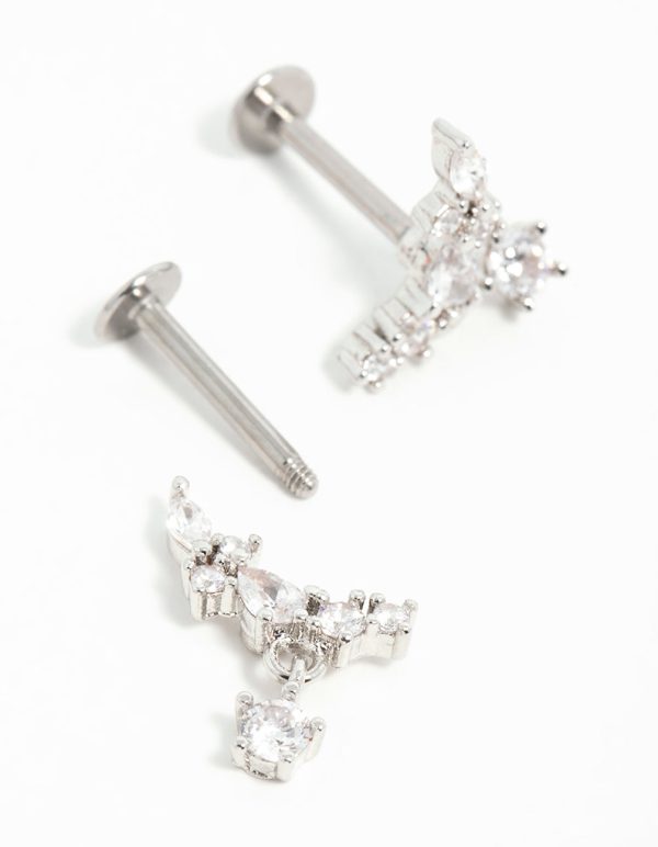 Surgical Steel Cubic Zirconia Marquise Flat Back Earrings Sale - Image 4