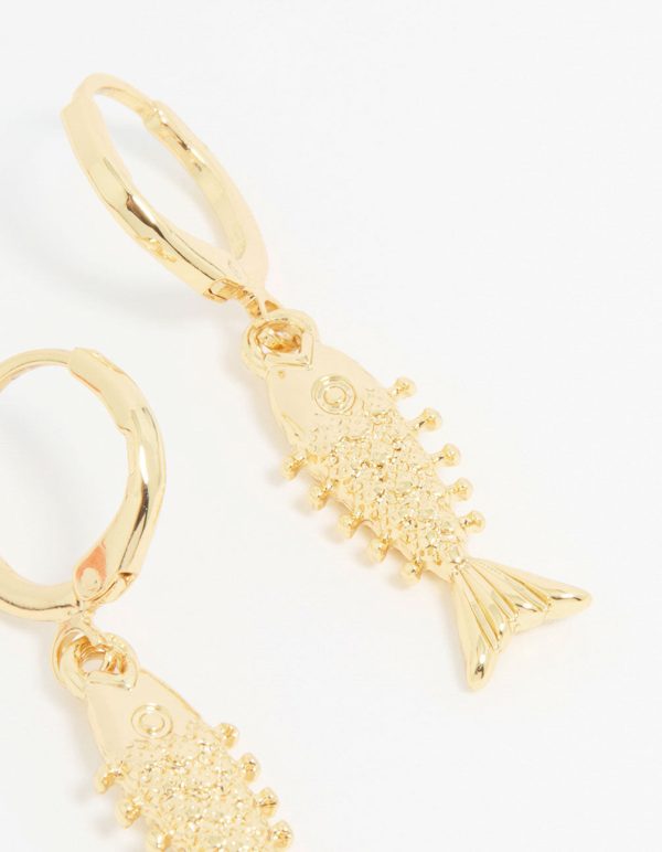 Gold Dainty Fish Drop Earrings Fashion - Image 5