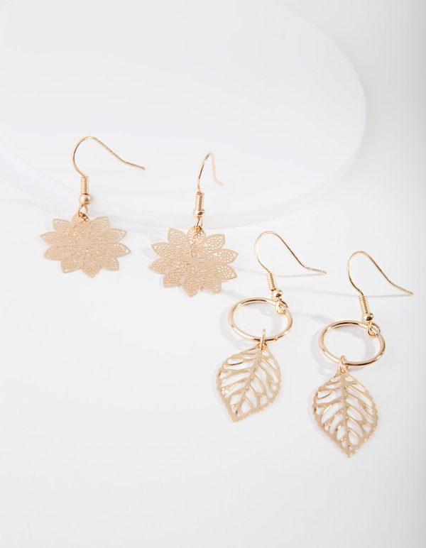 Gold Leaf Layered Earrings For Cheap - Image 2