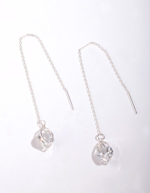 Silver Cubic Zirconia Chain Teardrop Earrings Online now - Image 2