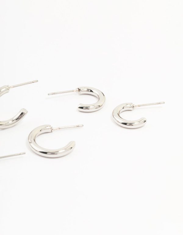 Silver Graduating Sized Huggie Earrings 3-Pack Discount - Image 3