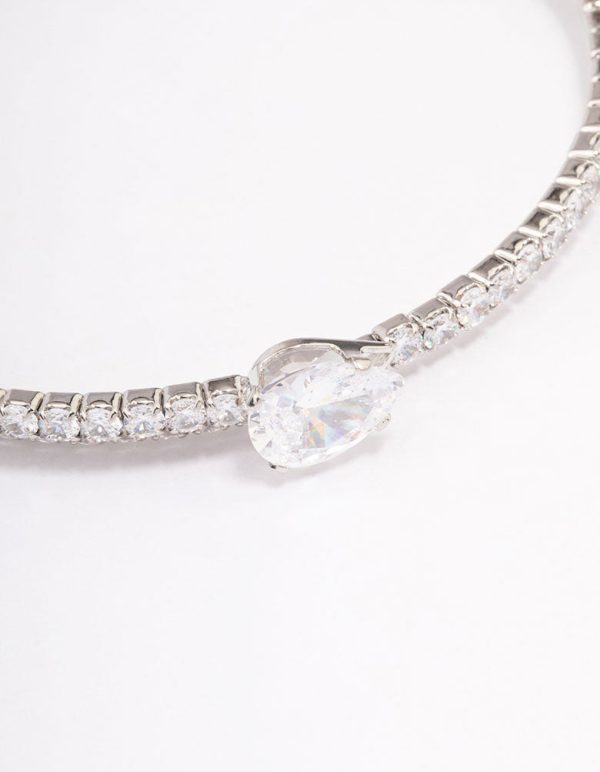 Silver Double Pointed Cubic Zirconia Bangle Online - Image 2
