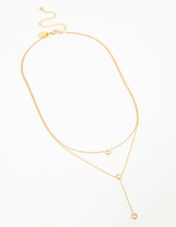 Waterproof Gold Plated Stainless Steel Diamante Pendant Layered Necklace For Sale - Image 2